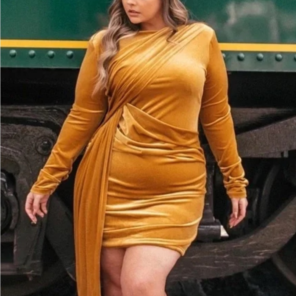 JessaKae Gold Noor Velvet Draped Dress